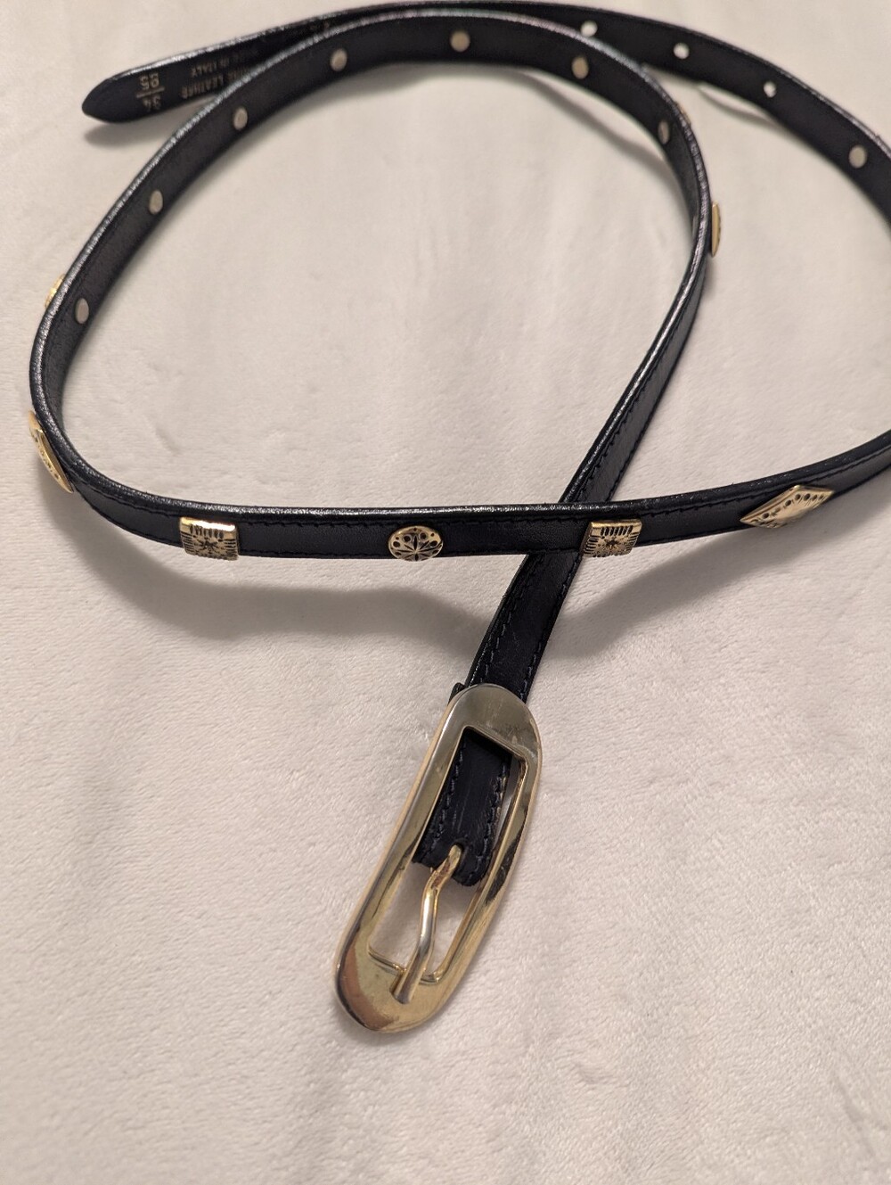 Peruzzi Italian Leather Belt 34 Brass Buckle/Accents